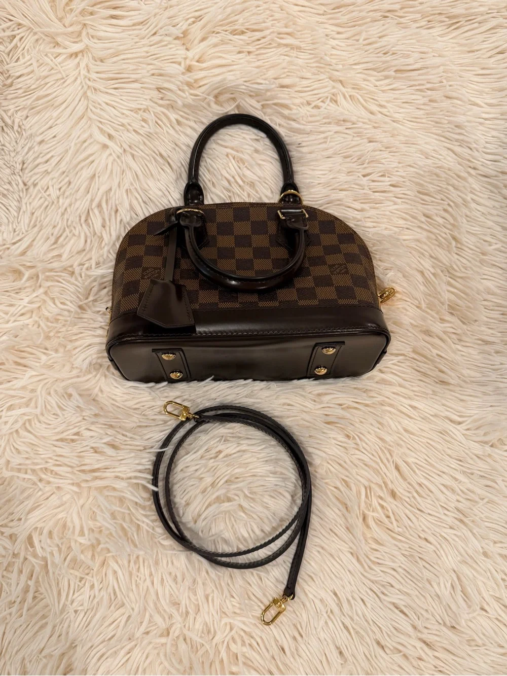 Louis Vuitton Brown Damier Ebene Satchel with Dark Brown Trim and Gold Hardware